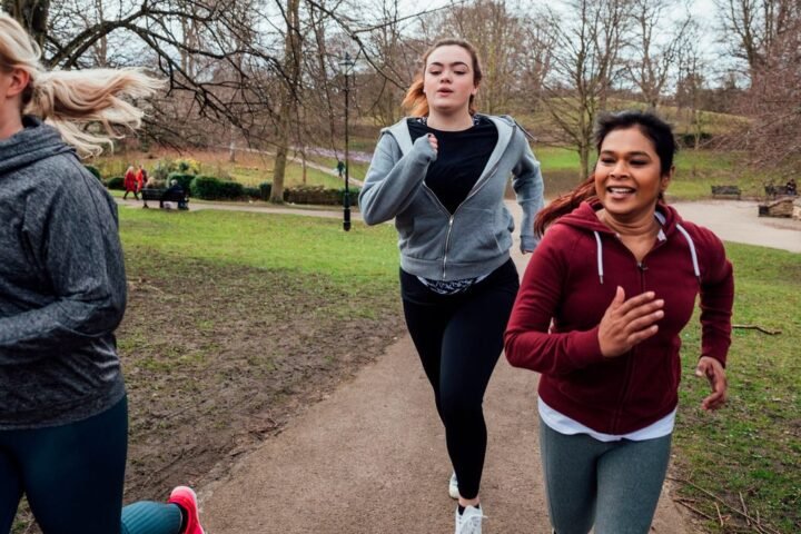 Three women running